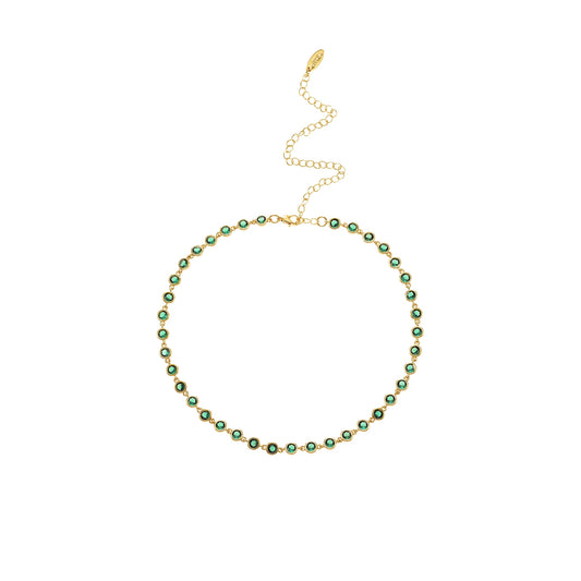 Ettika Emerald Crystal Disc 18k Gold Plated Link Necklace