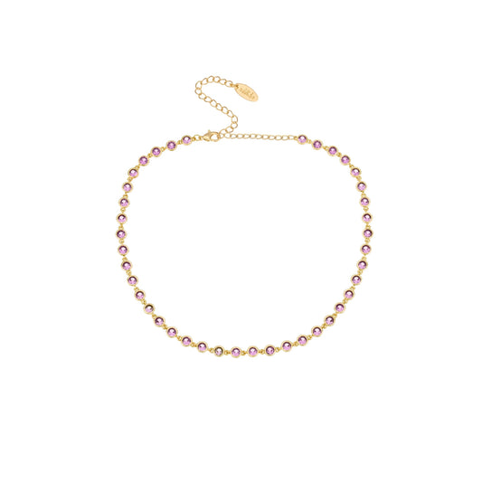 Ettika Light Pink Crystal Disc 18k Gold Plated Link Necklace