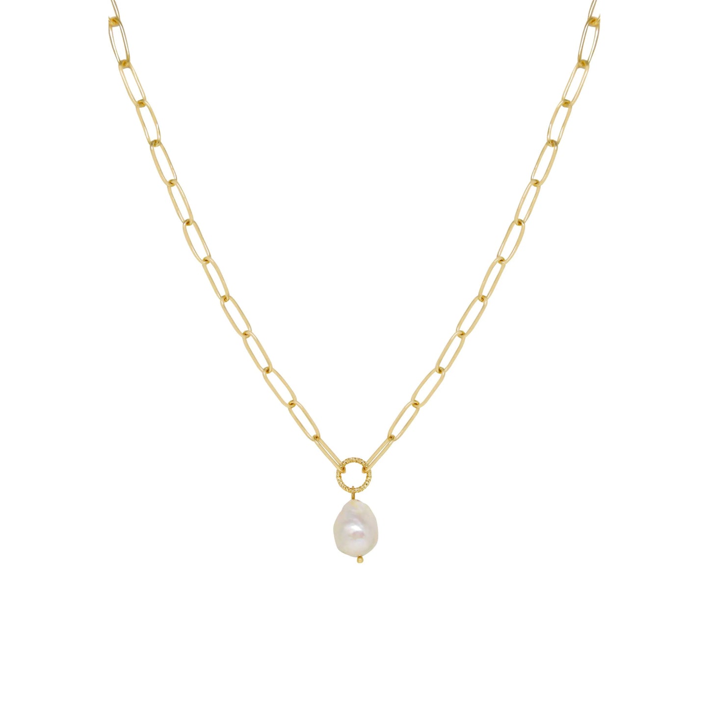 Ettika Single Pearl Open Links 18k Gold Plated Chain Necklace