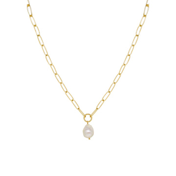 Ettika Single Pearl Open Links Chain Necklace in 18K Gold Plated over Metal