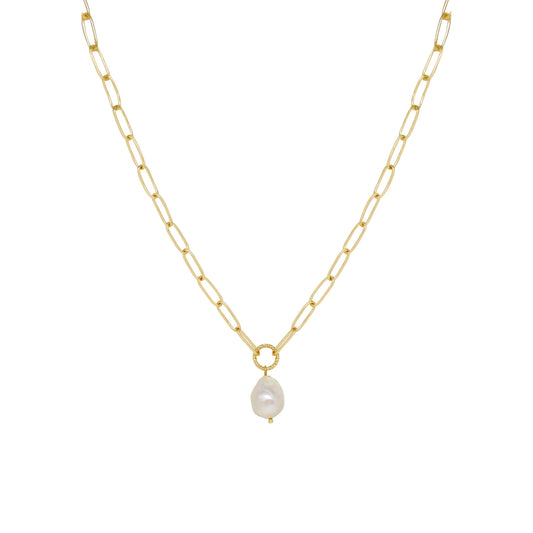 Ettika Single Pearl Open Links 18k Gold Plated Chain Necklace