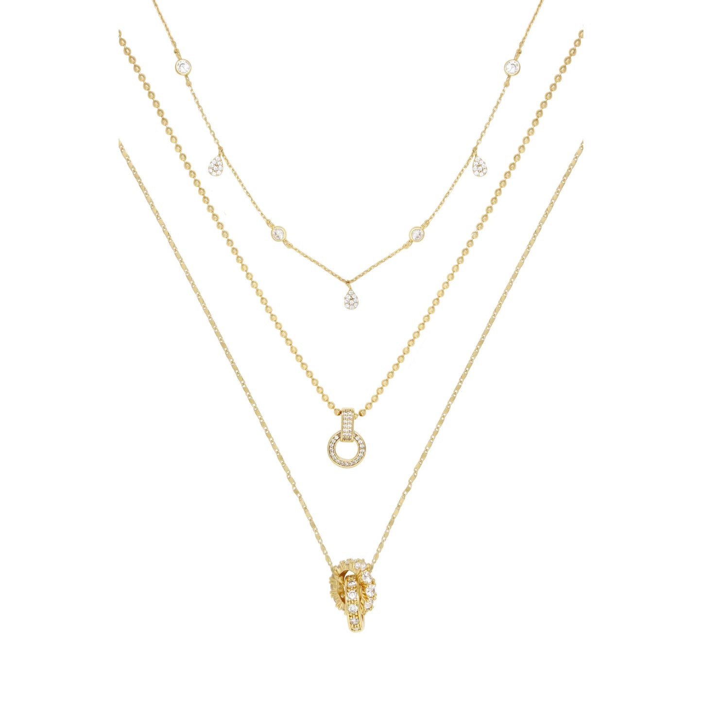 Ettika Dainty Crystal 18k Gold Plated Trio Necklace Set