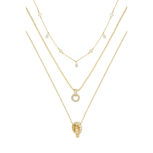 Ettika Dainty Crystal 18k Gold Plated Trio Necklace Set