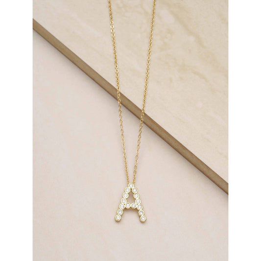 Ettika 16.5" Simple Crystal Initial "A" Pendant Necklace in 18k Gold Plate Over Brass and Steel