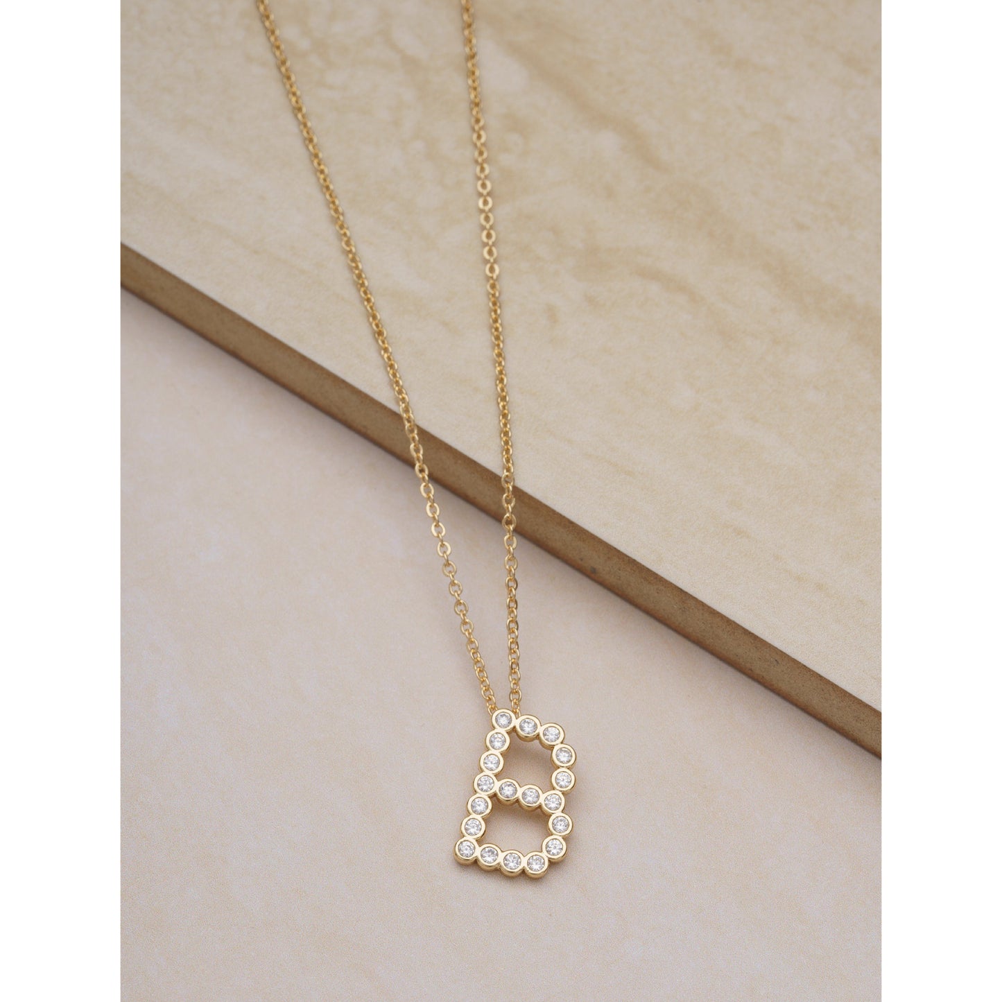 Ettika 16.5" Simple Crystal Initial "B" Pendant Necklace in 18k Gold Plate Over Brass and Steel