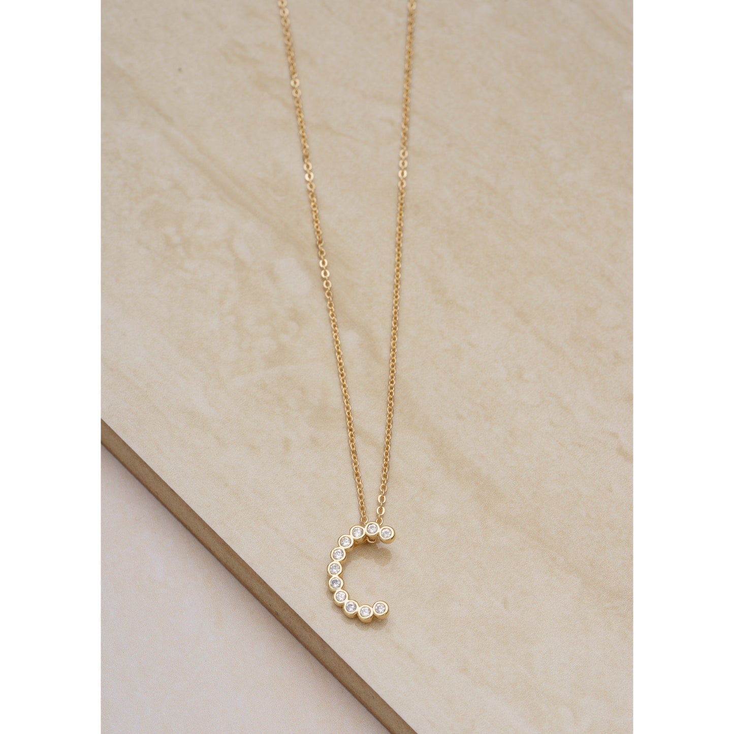 Ettika 16.5" Simple Crystal Initial "C" Pendant Necklace in 18k Gold Plate Over Brass and Steel