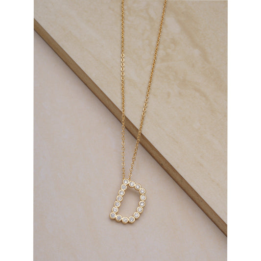 Ettika 16.5" Simple Crystal Initial "D" Pendant Necklace in 18k Gold Plate Over Brass and Steel