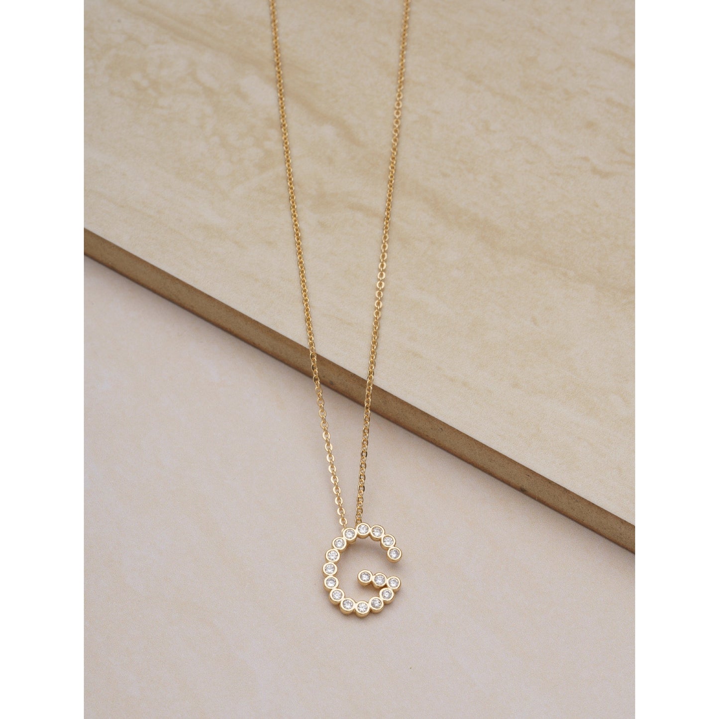 Ettika 16.5" Simple Crystal Initial "G" Pendant Necklace in 18k Gold Plate Over Brass and Steel