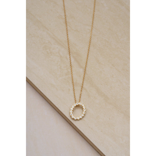 Ettika 16.5" Simple Crystal Initial "O" Pendant Necklace in 18k Gold Plate Over Brass and Steel