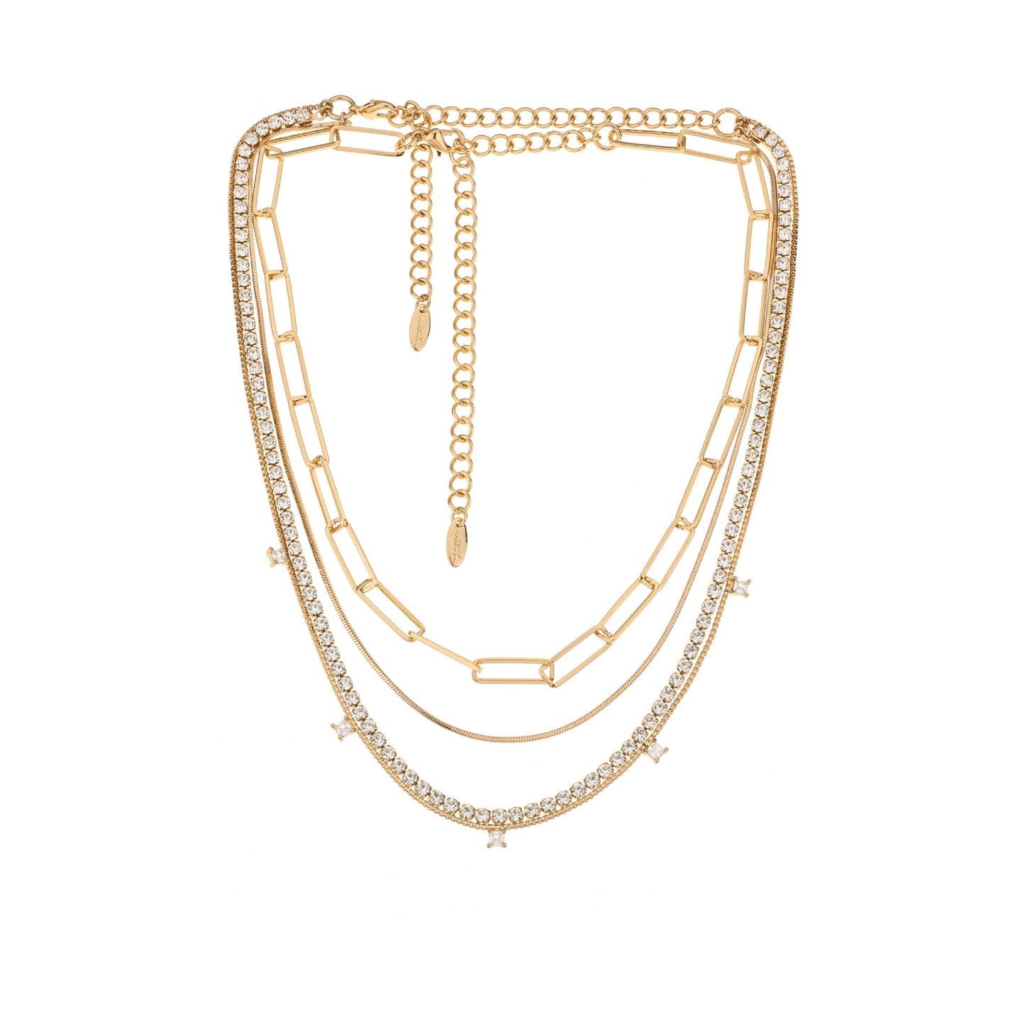 Ettika 15" Mixed Chain and Crystal Necklace (Set of 2) in 18k Gold Plate Over Brass and Steel