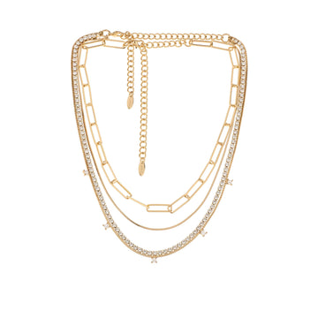 Ettika 15" Mixed Chain and Crystal Necklace Set in 18K Gold Plated Over Brass and Steel
