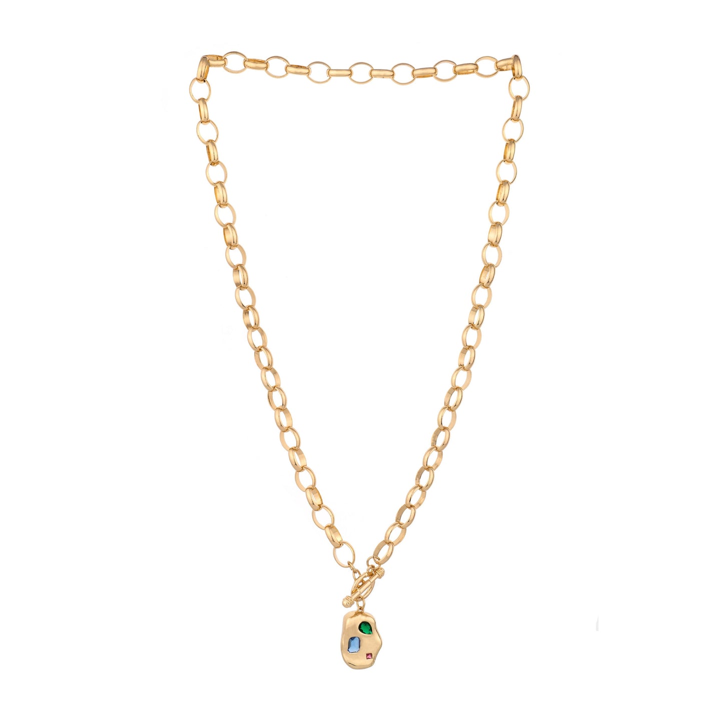 Ettika 18" Rainbow Crystal Nugget 18k Gold Plated Toggle Necklace