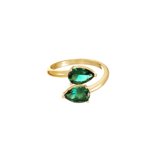 Anillo envolvente con forma de lágrima de cristal esmeralda en tono dorado para mujer de Ettika - Talla 6