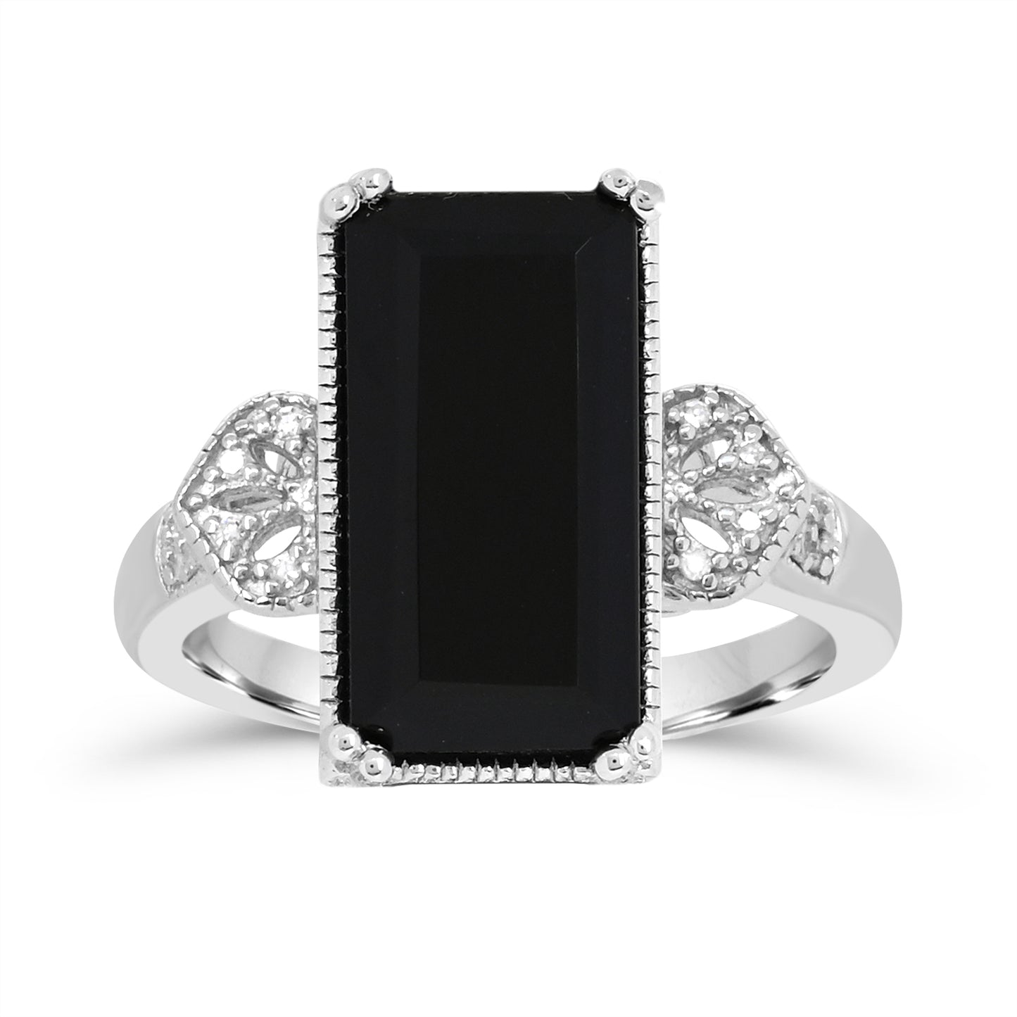 Sterling Silver Black Onyx and Diamonds Ring