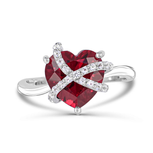 Sterling Silver Created Ruby and Created White Sapphire Ring