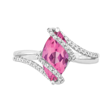 Anillo de plata de ley con zafiro rosa y topacio blanco creados