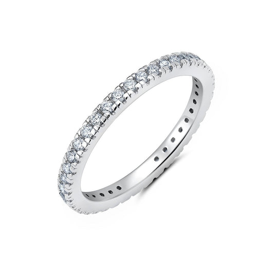 Crislu Women's Cubic Zirconia Step Cut Eternity Band in Platinum-Plating over Sterling Silver - Size 6