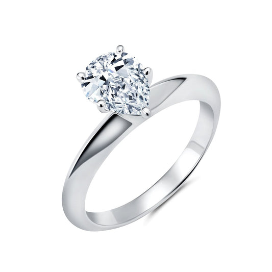 Crislu Tiffany Pear Cut Cubic Zirconia Engagement Ring in Platinum-Plating over Sterling Silver - Size 7
