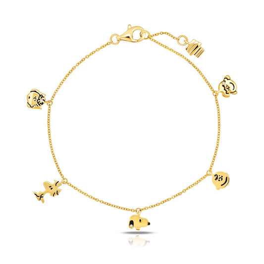 Pulsera con dije de Snoopy y la pandilla de circonita cúbica de 0,1 ct para mujer de Crislu Peanuts en plata de ley 925 bañada en oro amarillo de 18 quilates