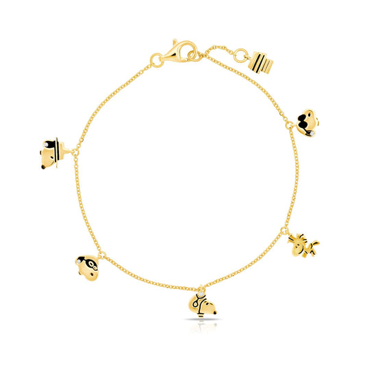 Pulsera con dije de Snoopy y Woodstock de circonita cúbica de 0,1 ct para mujer de Crislu Peanuts en plata de ley 925 bañada en oro amarillo de 18 quilates