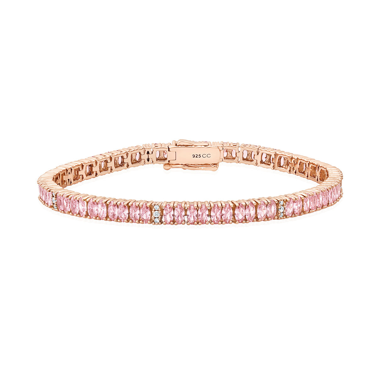 Pulsera de tenis de 7" en tono rosa con diseño de rosas de Crislu - Oro rosa de 18 k