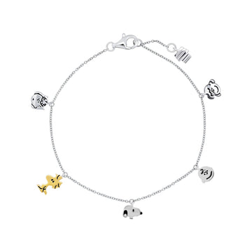 Pulsera con dije de Snoopy y la pandilla de circonita cúbica de 0,1 ct para mujer de Crislu Peanuts en plata de ley 925 bañada en oro amarillo de 18 quilates