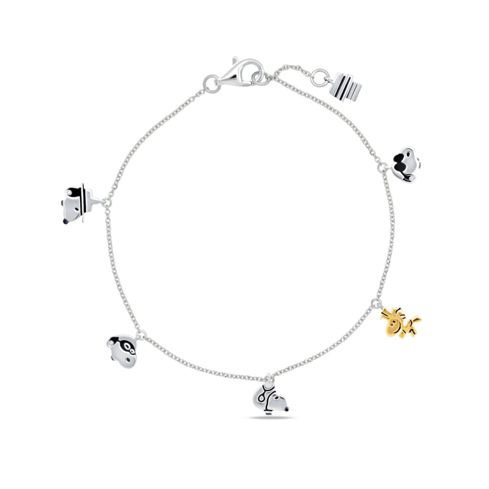 Pulsera con dije de Snoopy y Woodstock de circonita cúbica de 0,1 ct para mujer de Crislu Peanuts en plata de ley 925 bañada en platino puro