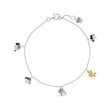 Crislu Peanuts Women's 0.1 ct. Cubic Zirconia Snoopy & Woodstock Charm Bracelet in 925 Sterling Silver