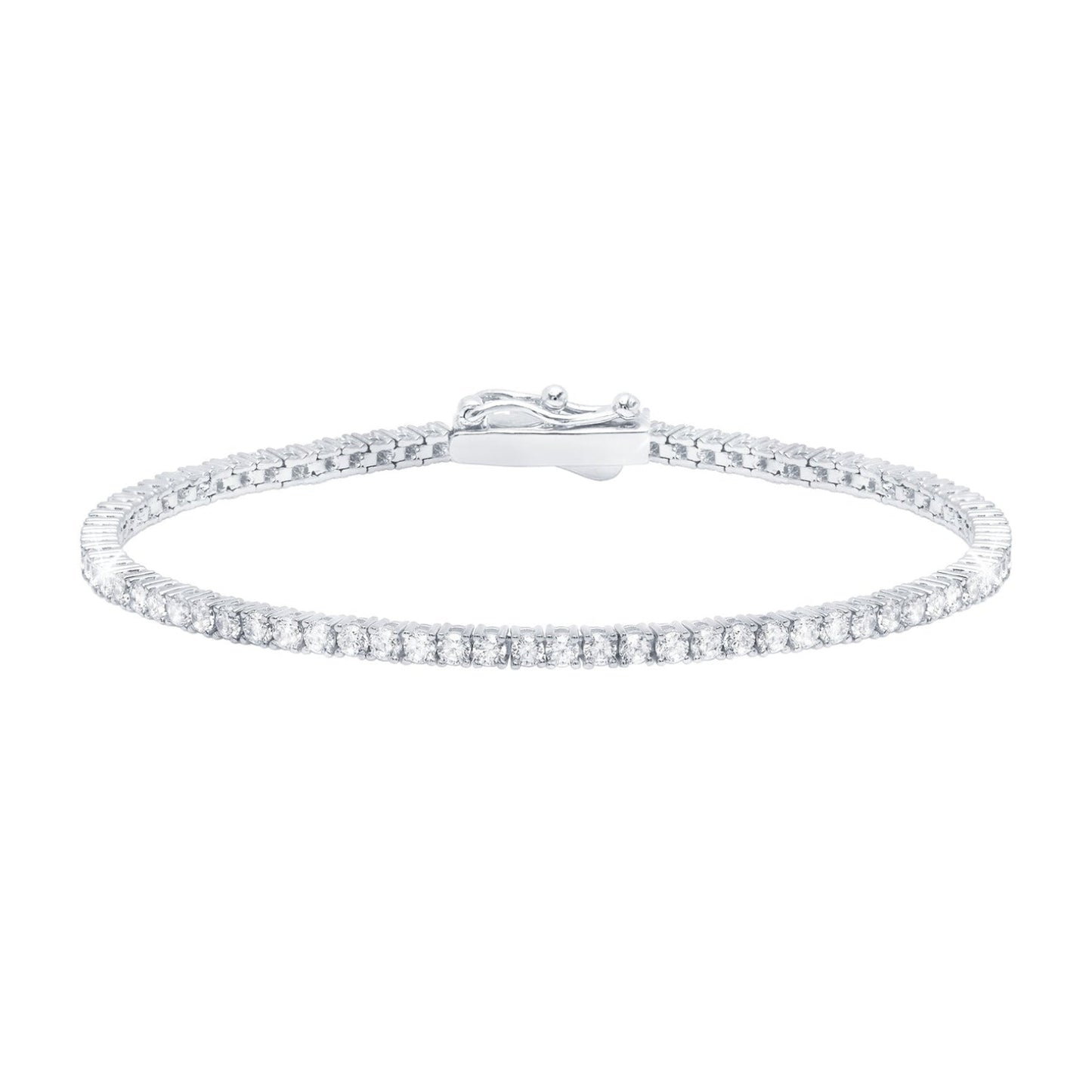 Pulsera clásica de tenis Crislu con circonitas cúbicas de 2,4 ct y brillantes pequeños para mujer en baño de platino sobre plata de ley - Talla 6,5