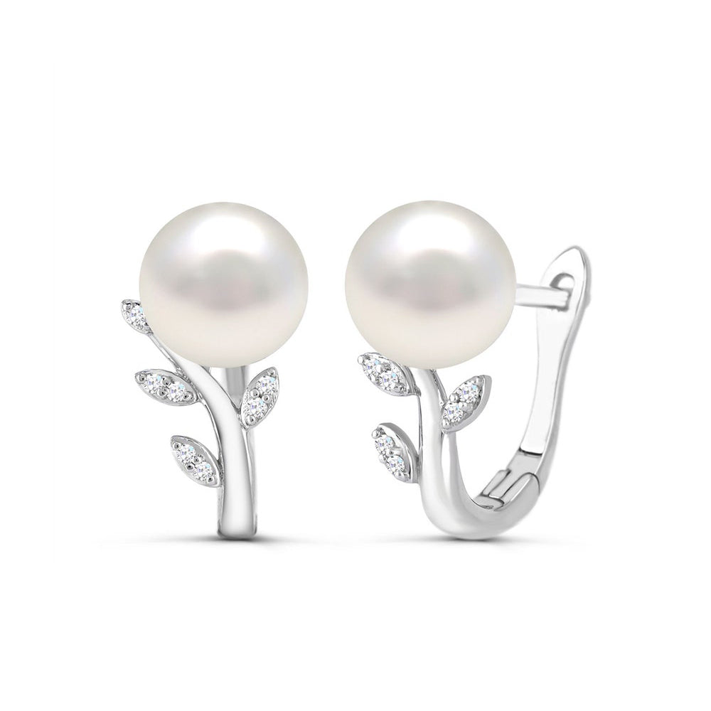 Affinity Designs Women's Cultured Freshwater Pearl & 0.05 ct. Diamond Accent Vine Hoop Earrings in Sterling Silver