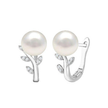 Affinity Designs Women's Cultured Freshwater Pearl & 0.05 ct. Diamond Accent Vine Hoop Earrings in Sterling Silver