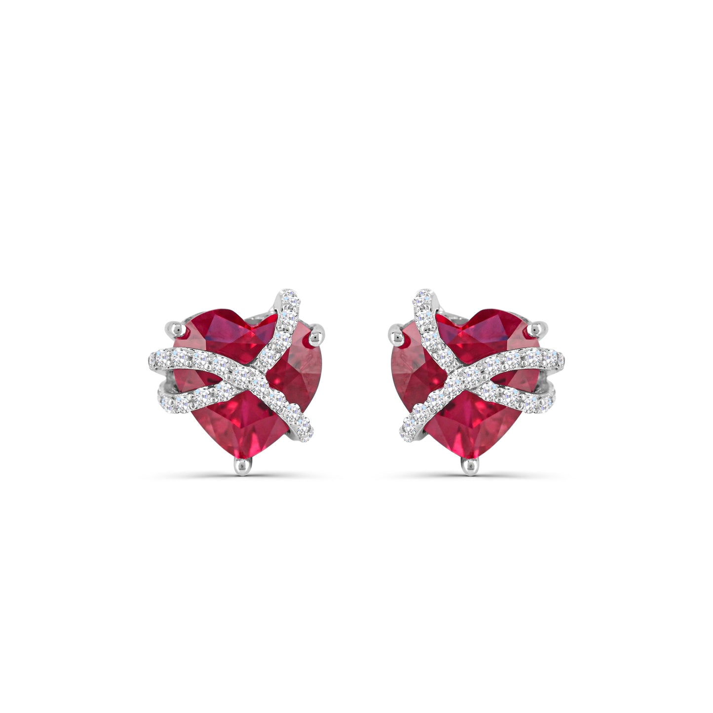 Sterling Silver Created Ruby and Created White Sapphire Stud Earrings