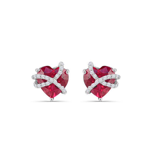 Sterling Silver Created Ruby and Created White Sapphire Stud Earrings