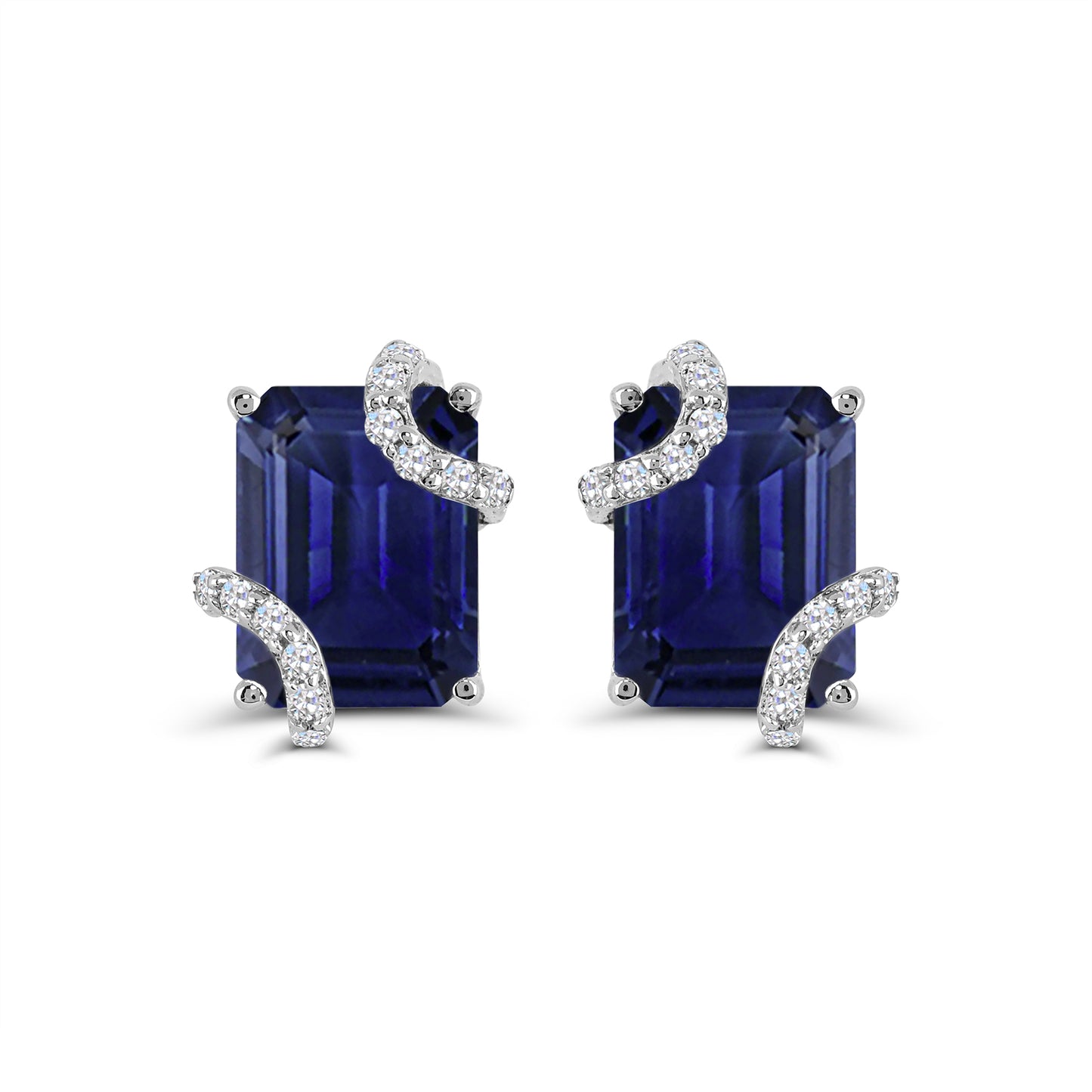 Sterling Silver Created Blue Sapphire and Created White Sapphire Earrings