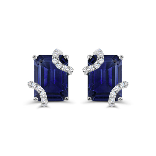 Sterling Silver Created Blue Sapphire and Created White Sapphire Earrings