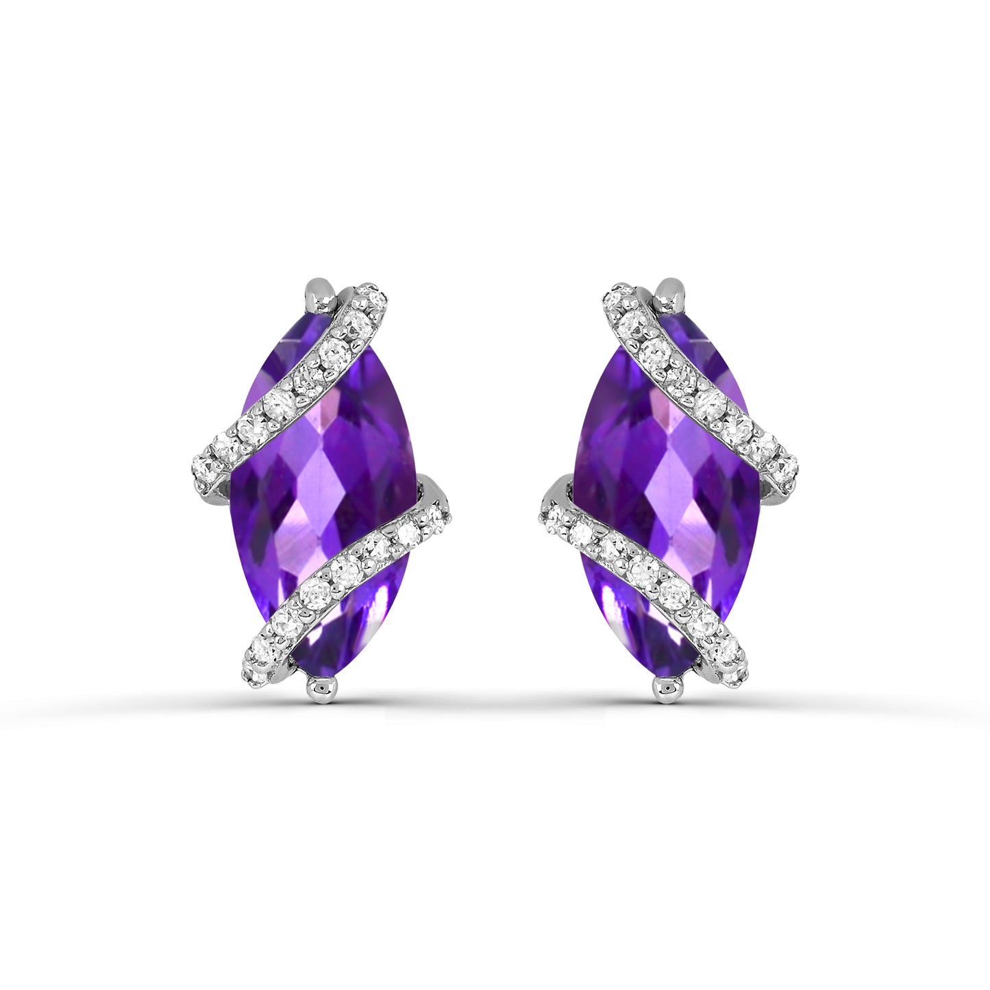 Sterling Silver Amethyst and White Topaz Stud Earrings