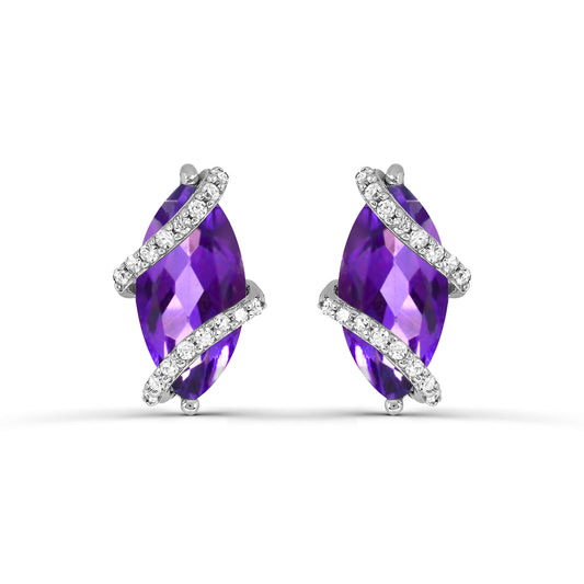 Sterling Silver Amethyst and White Topaz Stud Earrings