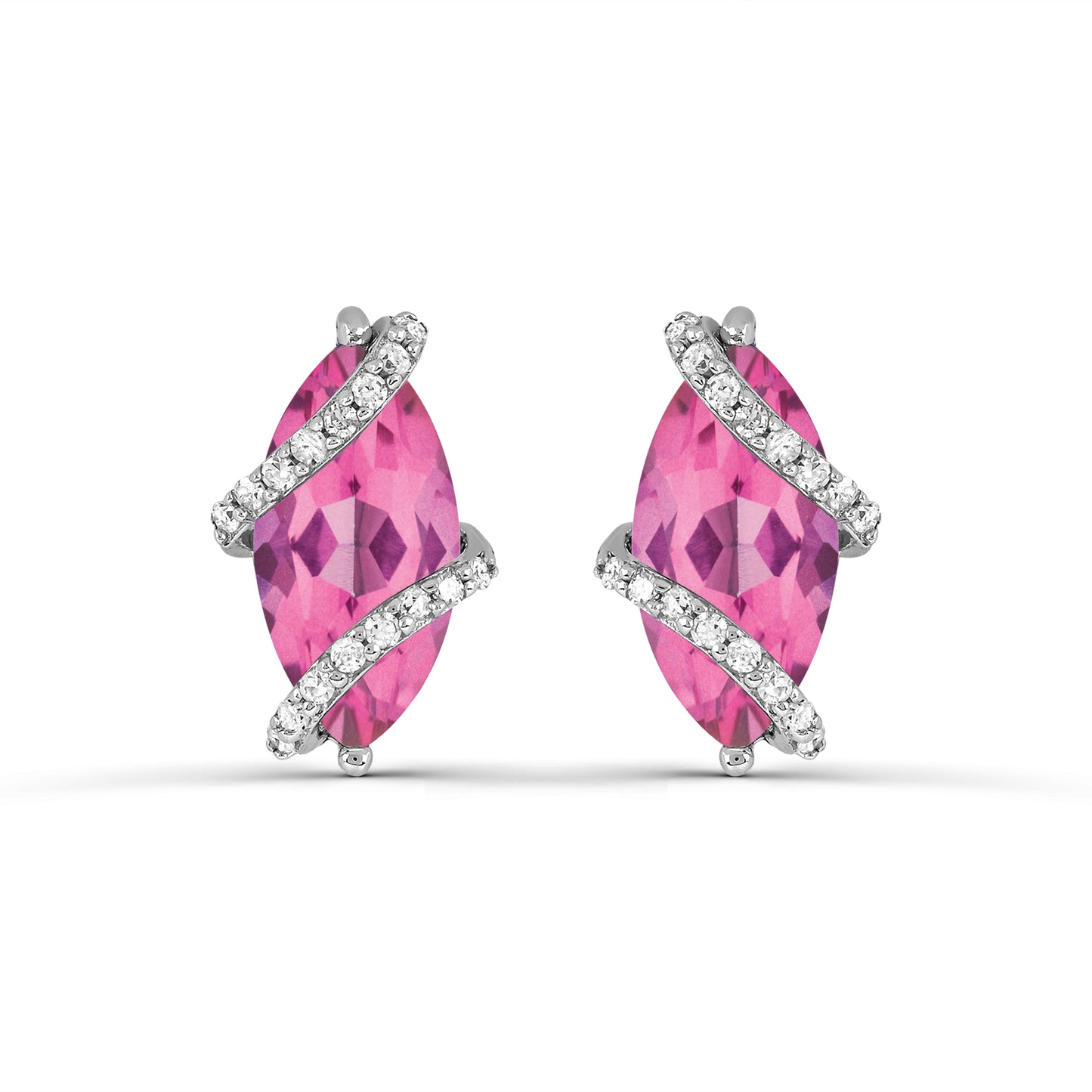 Sterling Silver Created Pink Saphire and White Topaz Stud Earrings