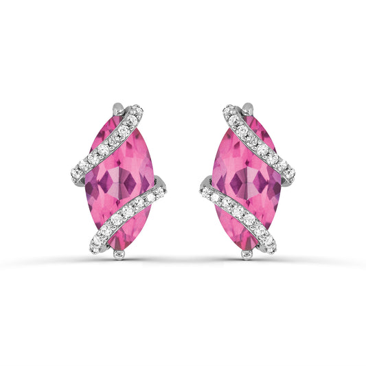 Sterling Silver Created Pink Saphire and White Topaz Stud Earrings