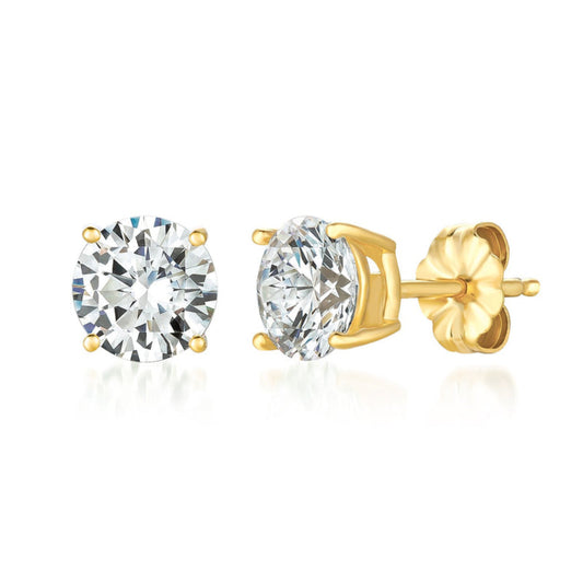 Pendientes de botón con circonitas cúbicas brillantes de 4 ct para mujer de Crislu Solitaire en plata de ley 925 bañada en oro amarillo de 18 quilates