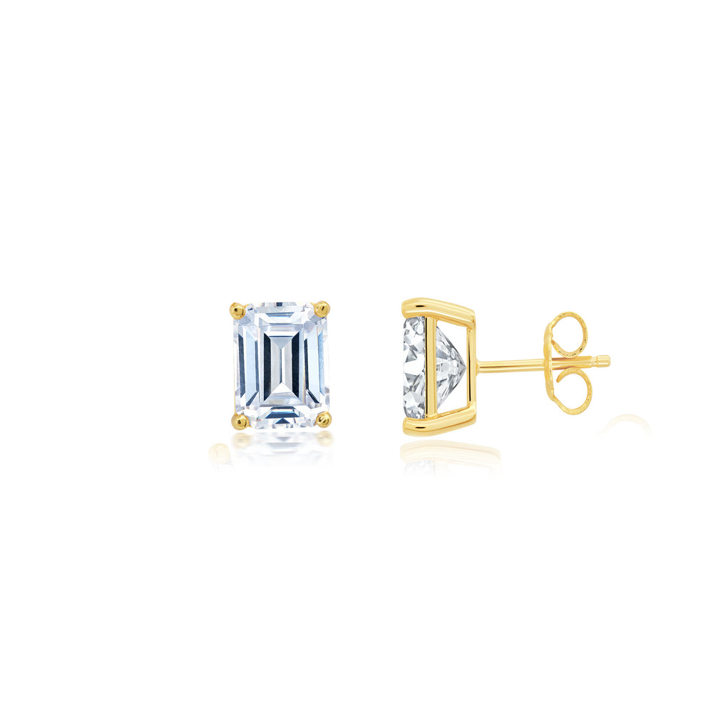 Crislu Solitaire Post Women's 3.5 ct. Cubic Zirconia Large Emerald Cut Stud Earrings in 18K Yellow Gold Plated 925 Sterling Silver