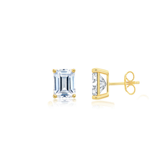 Aros grandes con forma de esmeralda y circonita cúbica de 3,5 ct para mujer con solitario de Crislu en plata de ley 925 bañada en oro amarillo de 18 quilates