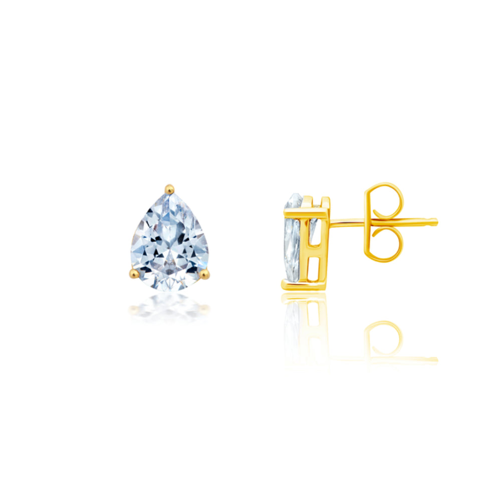 Crislu Solitaire Post Women's 4 ct. Cubic Zirconia Large Pear Cut Stud Earrings in 18K Yellow Gold Plated 925 Sterling Silver