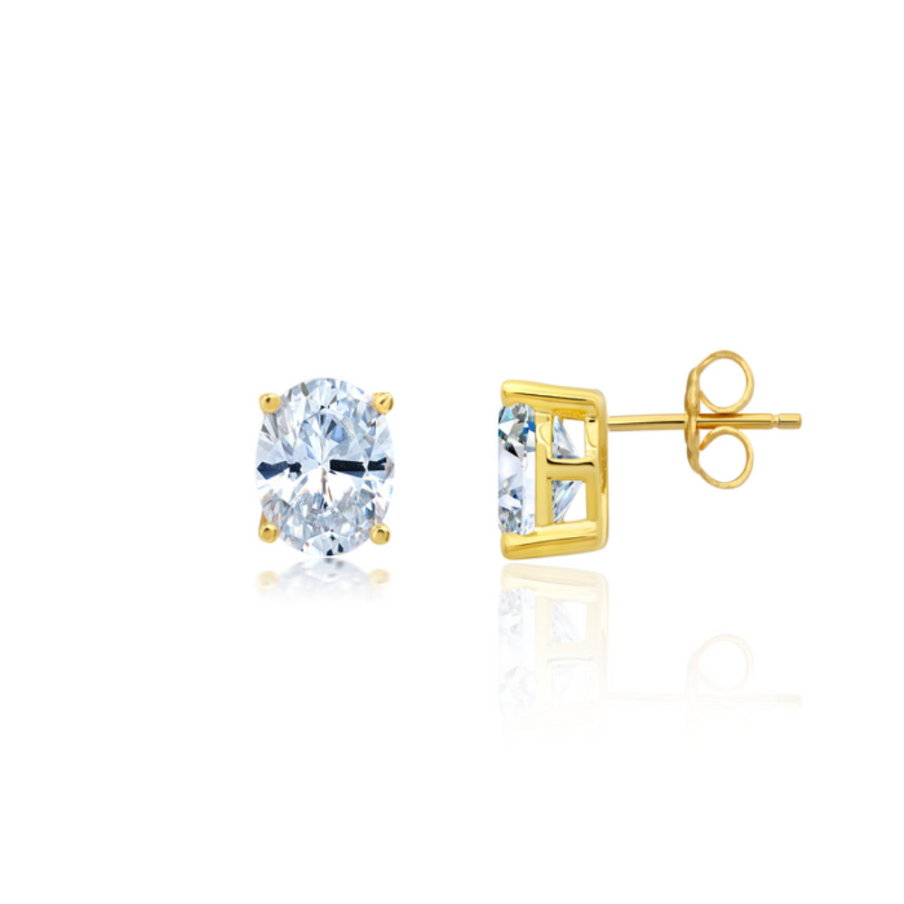 Crislu Solitaire Post Women's 4 ct. Cubic Zirconia Large Oval Cut Stud Earrings in 18K Yellow Gold Plated 925 Sterling Silver