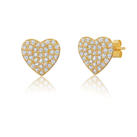 Pendientes de botón con forma de corazón pavé para mujer de Crislu en plata de ley 925 bañada en oro amarillo de 18 quilates