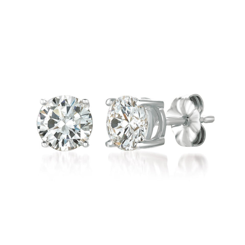 Crislu Solitaire Brilliant Women's 2 ct. Cubic Zirconia Stud Earrings in Pure Platinum Plated 925 Sterling Silver