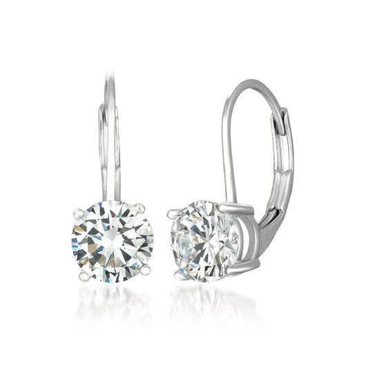 Crislu Solitaire Brilliant Women's 2 ct. Cubic Zirconia Leverback Drop Earrings in Pure Platinum Plated 925 Sterling Silver