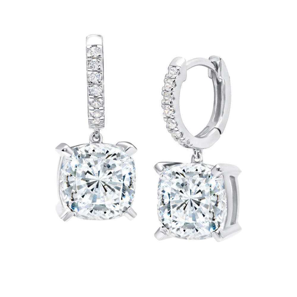 Crislu Bliss Women's 8.2 ct. Cubic Zirconia Cushion Cut Drop Earrings in Pure Platinum Plated 925 Sterling Silver