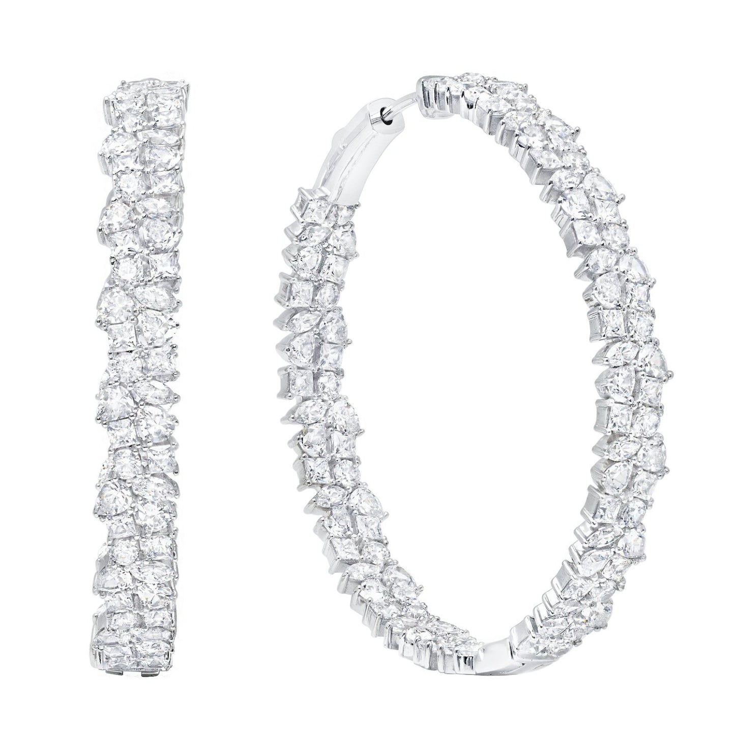 Crislu Women's 15.95 ct. Cubic Zirconia Multi Cluster Large Hoop Earrings in Platinum-Plating over Sterling Silver