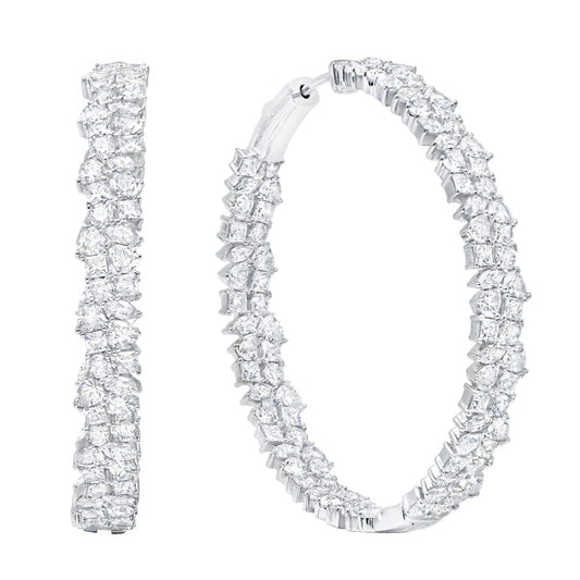 Crislu Women's 15.95 ct. Cubic Zirconia Multi Cluster Large Hoop Earrings in Platinum-Plating over Sterling Silver